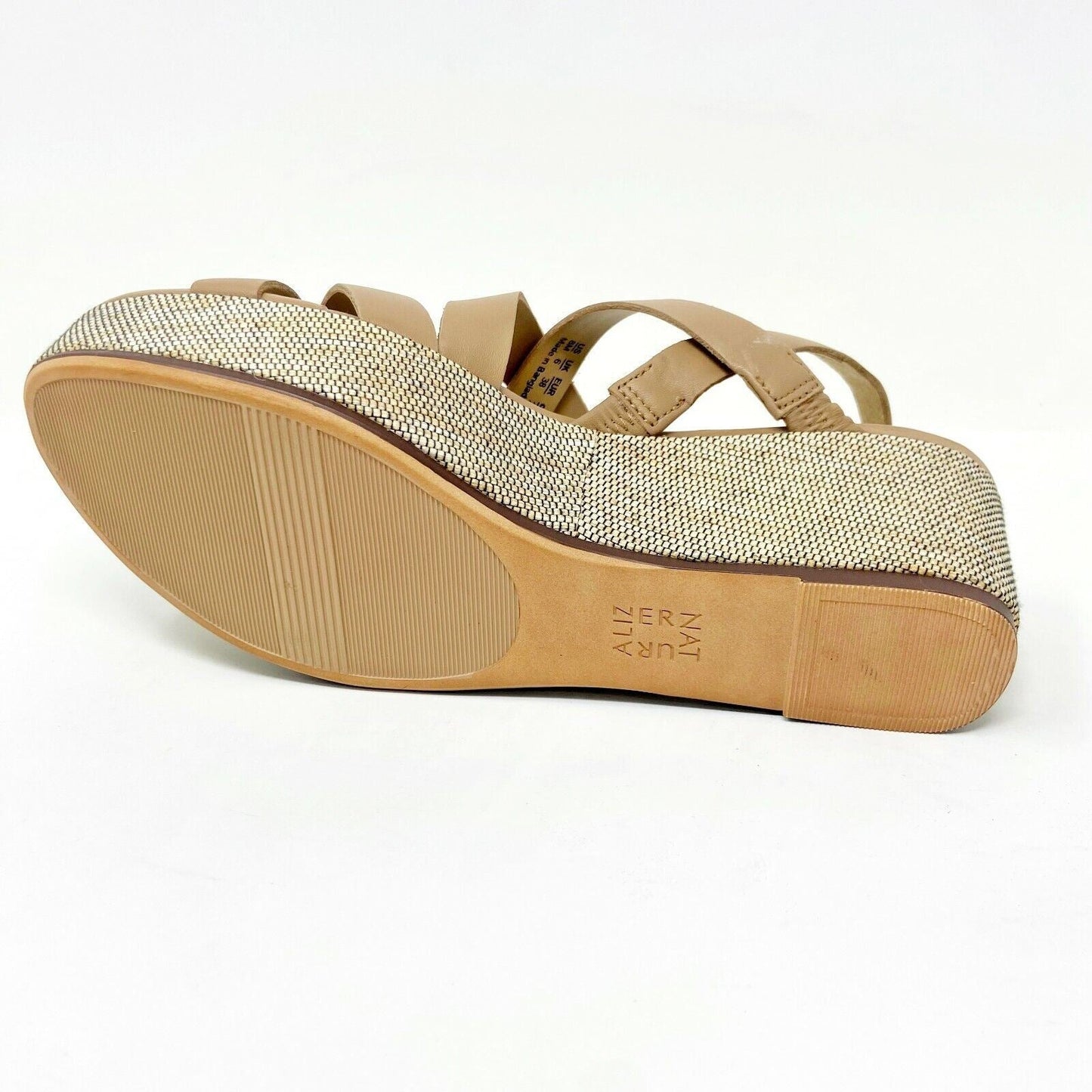 Naturalizer Unique Bamboo Tan Leather Womens Strappy Platform Wedge Sandals