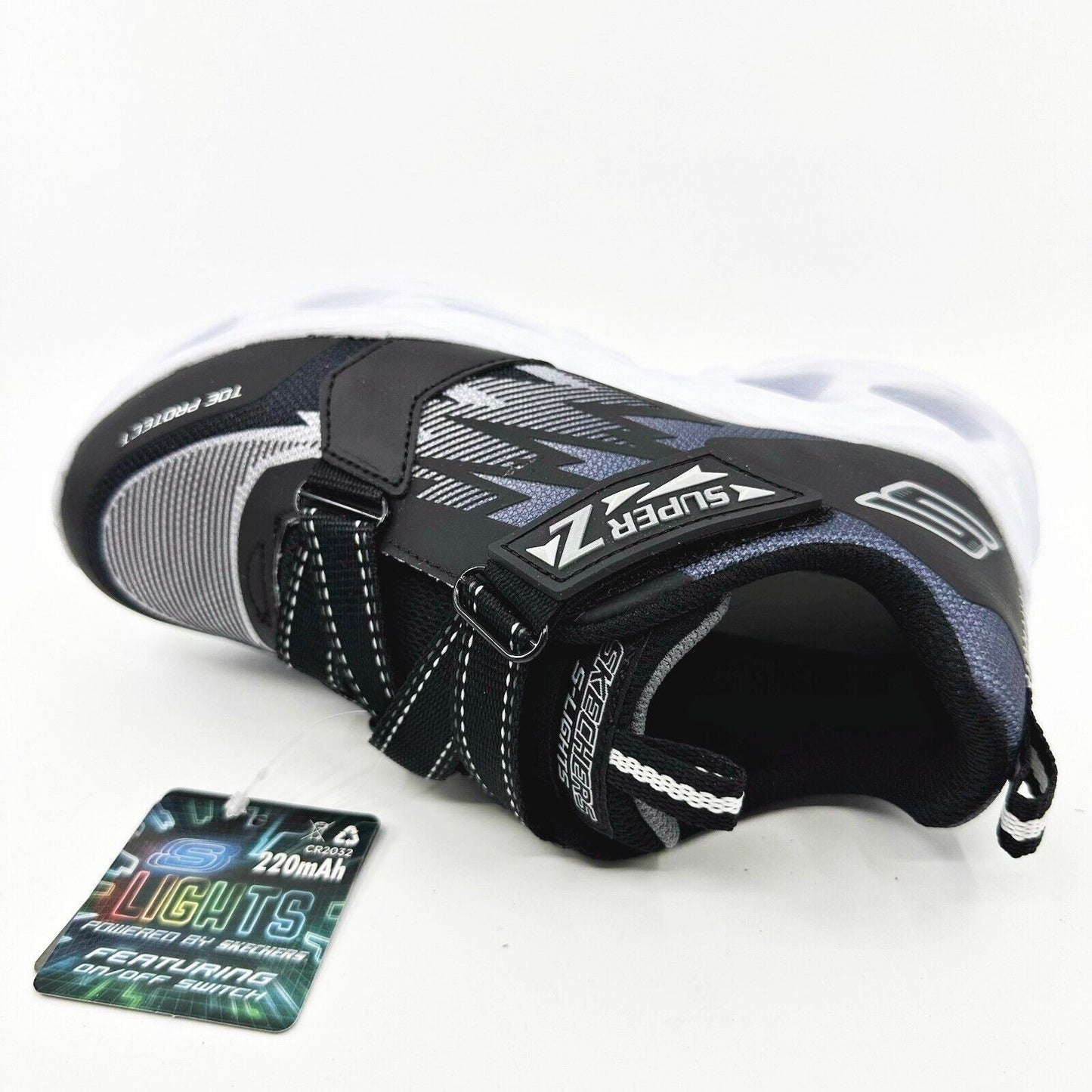 Skechers S Lights Vortex Flash Zovix Black Gray Kids Boys Size 1 Sneakers