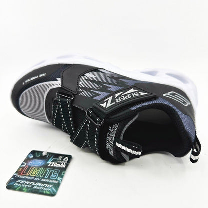 Skechers S Lights Vortex Flash Zovix Black Gray Kids Boys Size 1 Sneakers