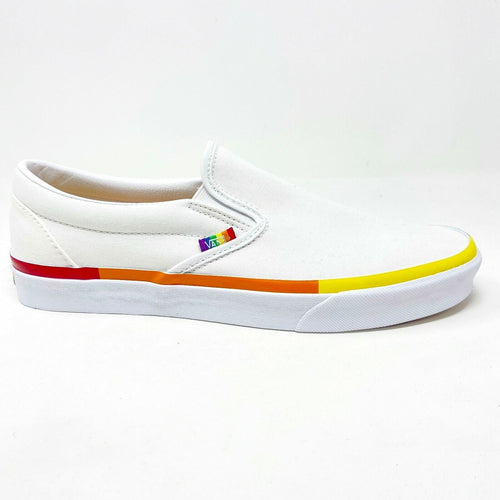 Vans Classic Slip On (Rainbow Foxing) True White LGBTQ Pride Mens Casual Shoes