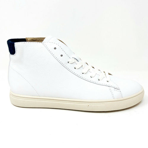 Clae Bradley Mid White Leather Black Wool Mens Premium Casual Sneakers