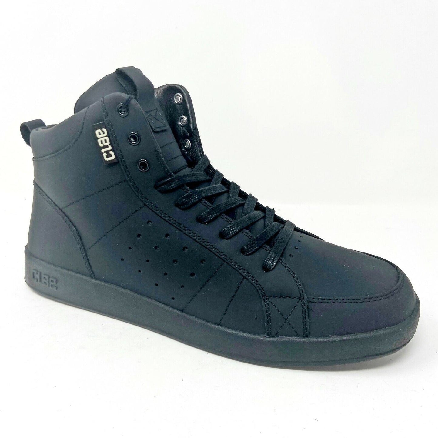 Clae Russell Coated Black Leather Mens Premium Mid Casual Sneakers