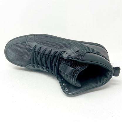Clae Russell Black Leather Nylon Canvas Mens Mid Casual Sneakers