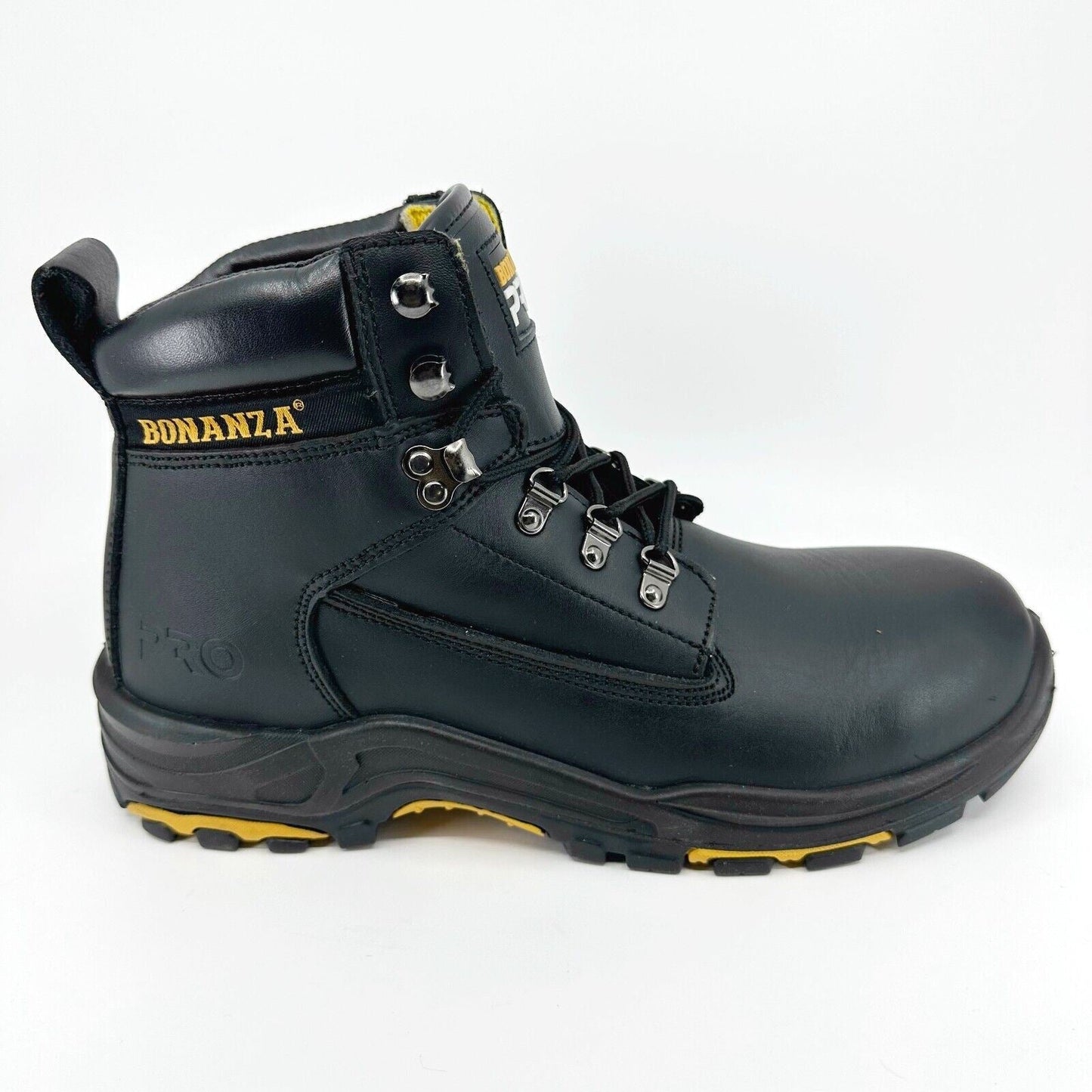 Bonanza Pro Mens Black 6" PU Injected Full Grain Leather Soft Toe Work Boots
