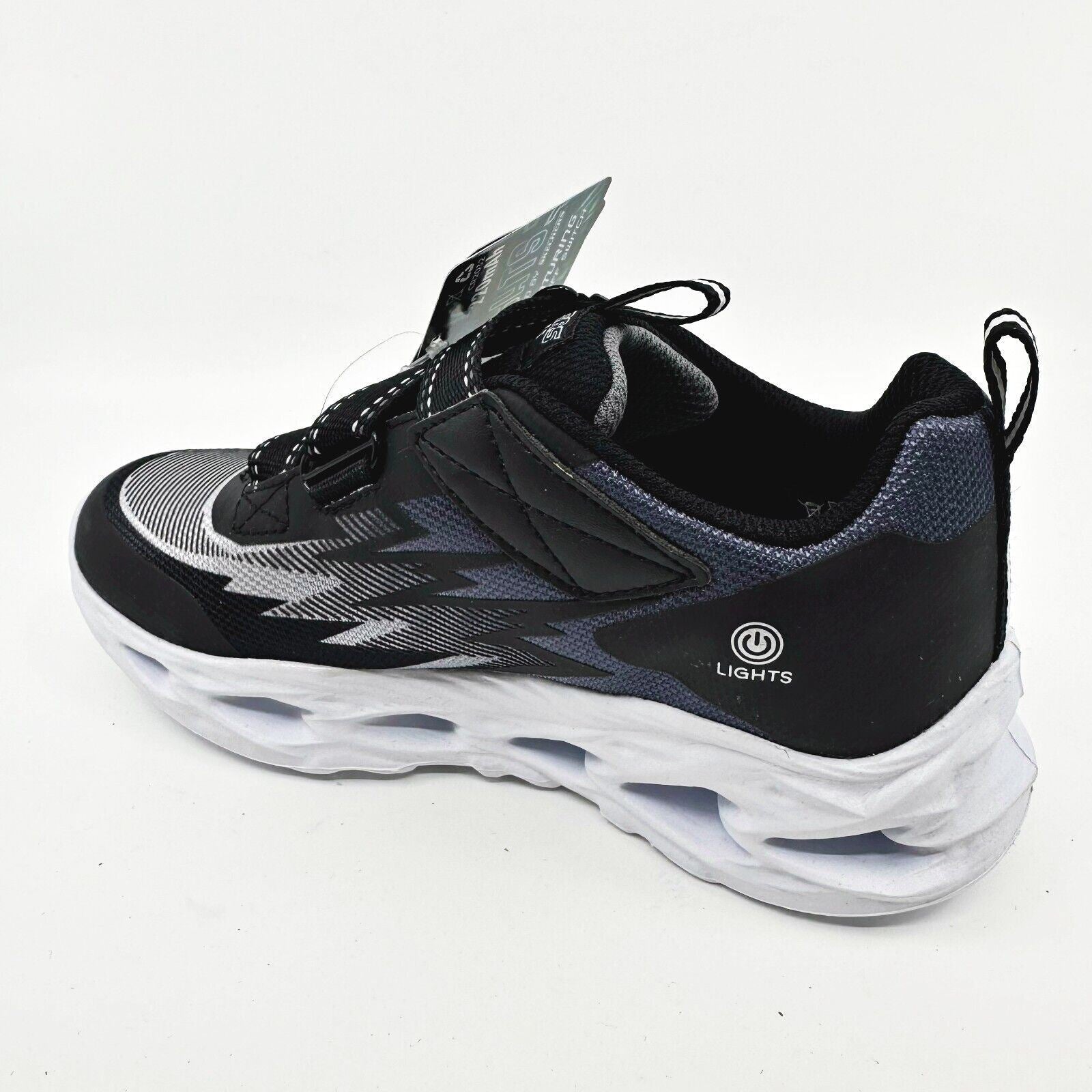 Skechers S Lights Vortex Flash Zovix Black Gray Kids Boys Size 1 Sneakers