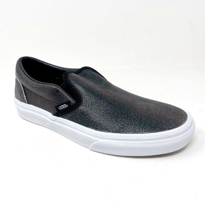Vans Classic Slip On (Cracked Leather) Black White Womens Casual Shoes