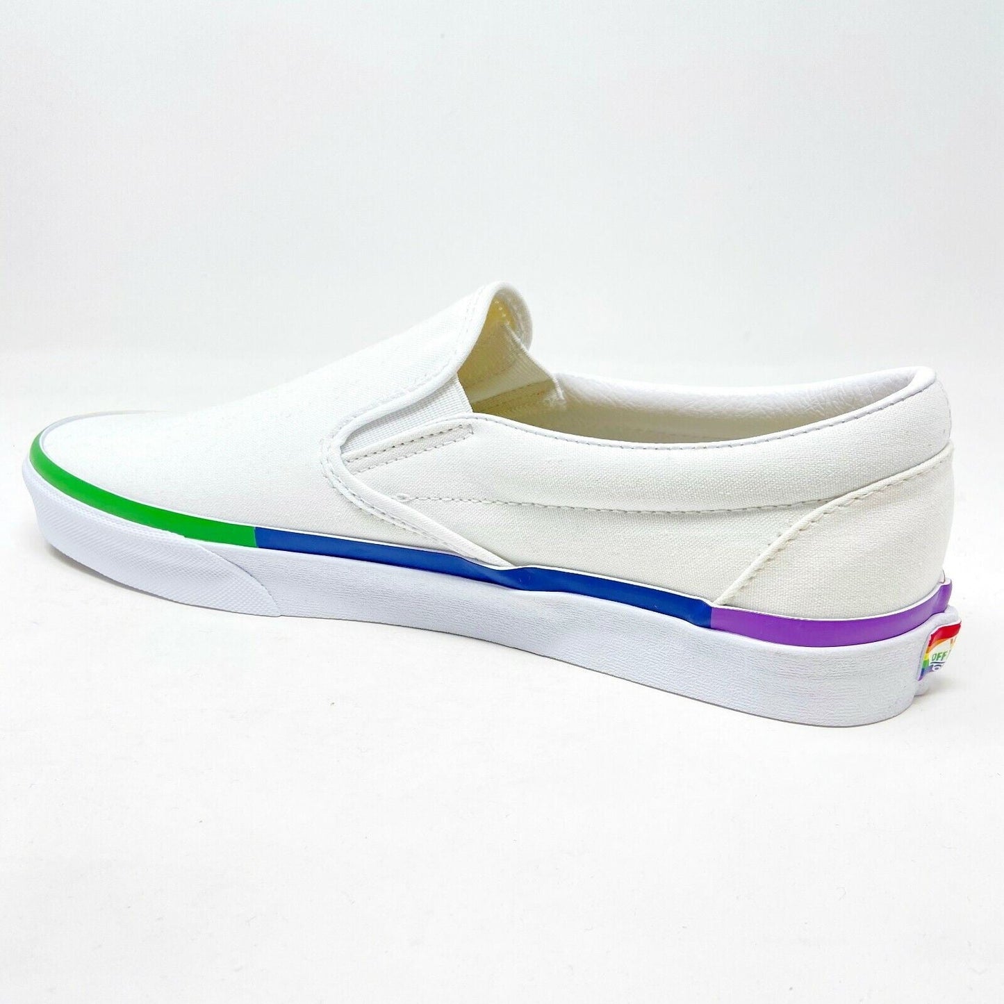 Vans Classic Slip On (Rainbow Foxing) True White LGBTQ Pride Mens Casual Shoes