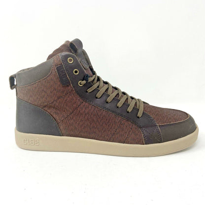 Clae Russell Umber Leather Nylon Canvas Brown Mens Premium Casual Sneakers