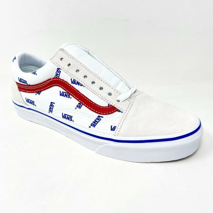 Vans Old Skool True White Red Mens Logo Suede Casual Shoes Sneakers