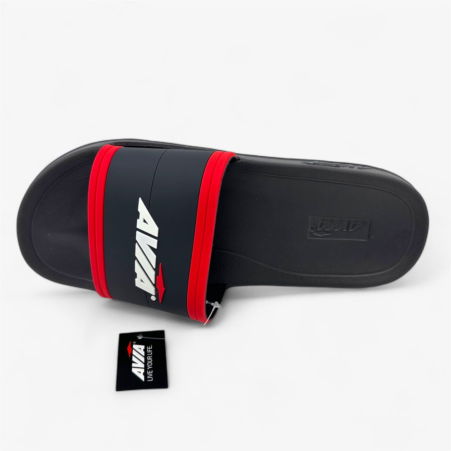 Avia Striped Grey White Red Mens Sandal Slide