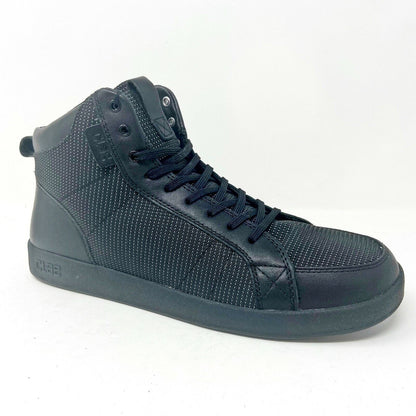 Clae Russell Black Leather Nylon Canvas Mens Mid Casual Sneakers