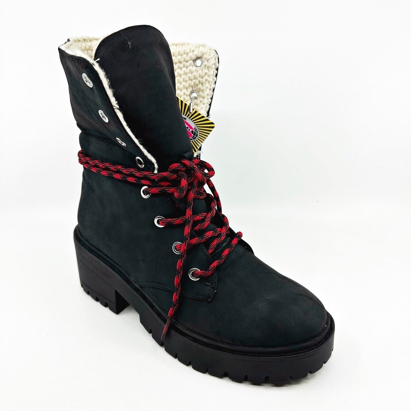 Skechers Teen Spirit Knit Buzz Black Natural Womens Size 6.5 Tall Foldable Boots