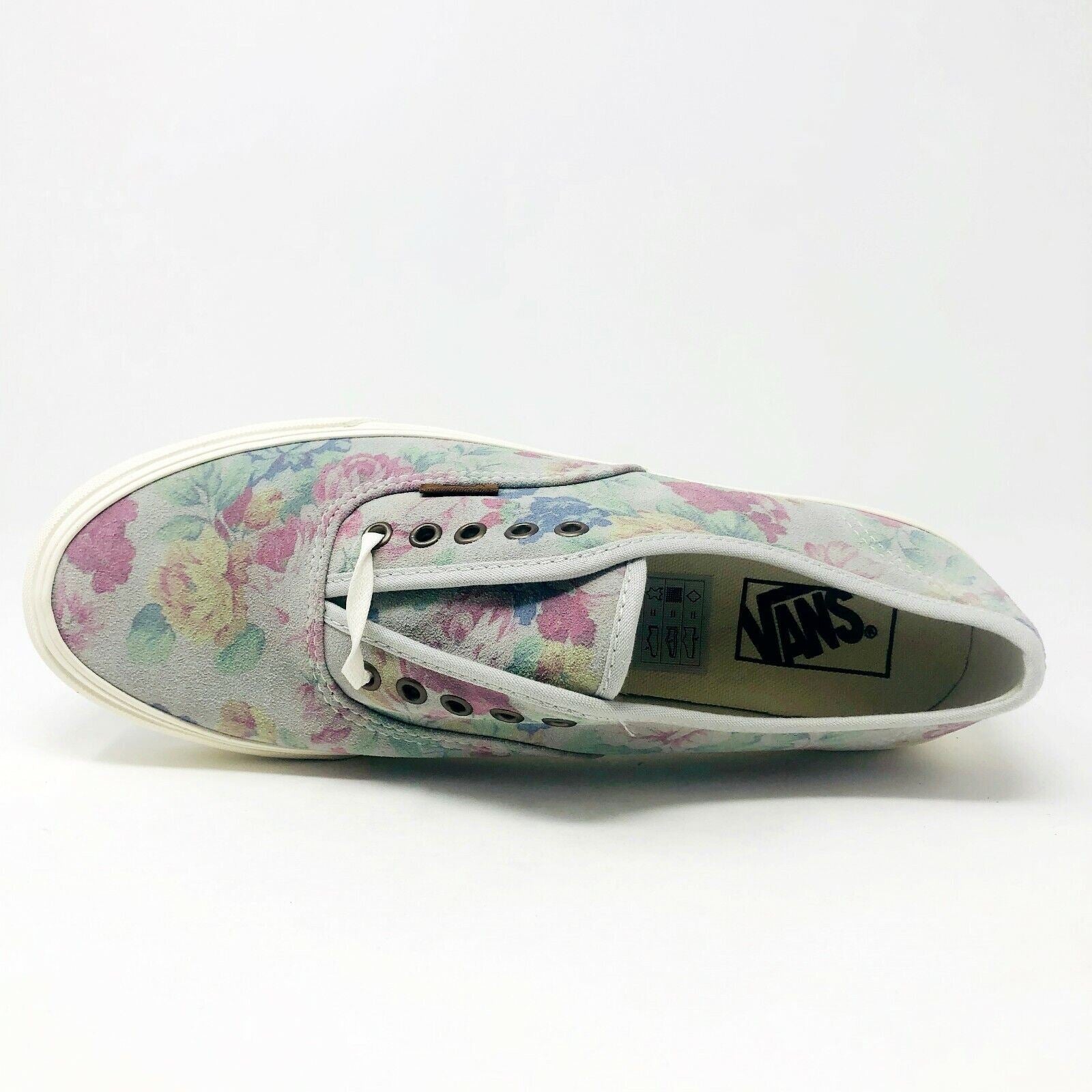 Vans Authentic Slim (Suede Floral) Marshmallow Gray Womens Casual Shoes