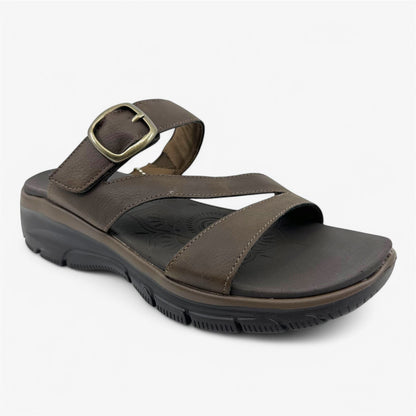 Skechers Easy Going Slide On By Chocolate Womens Sandal Relaxed Fit Slip-On