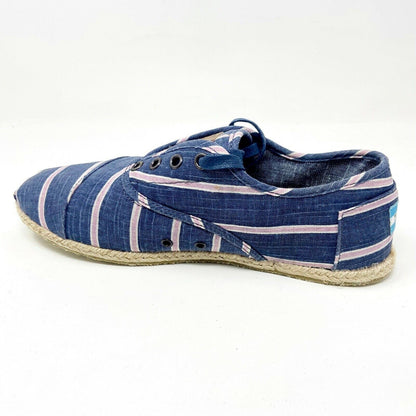 Toms Cardones Navy Washed Stripe Rope Womens Size 9 Canvas Flat Shoes