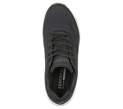 Women's Wide Fit Skechers 73690 Uno Stand On Air Walking Street Wear Trainers - Black/White
