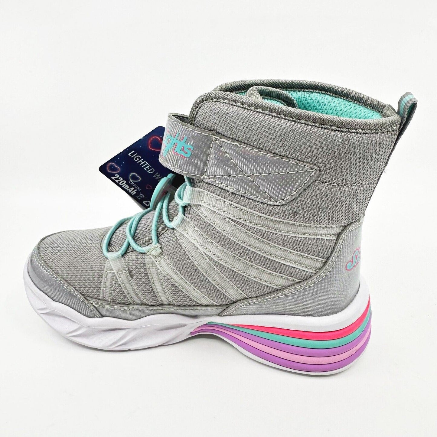 Skechers S Lights Sweetheart Lights Love To Shine Gray Aqua Kids Girls Size 11