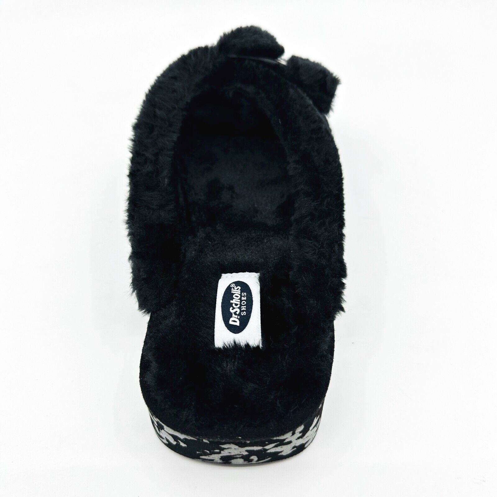 Dr Scholls Staycay OG Black Faux Fur Womens Slippers Open Toe Sandals