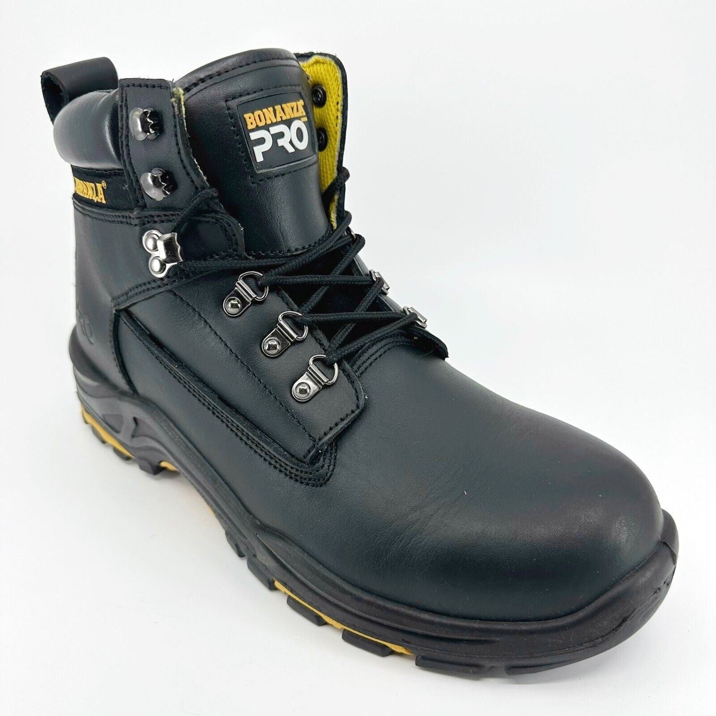 Bonanza Pro Mens Black 6" PU Injected Full Grain Leather Soft Toe Work Boots