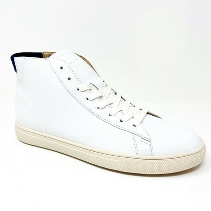 Clae Bradley Mid White Leather Black Wool Mens Premium Casual Sneakers