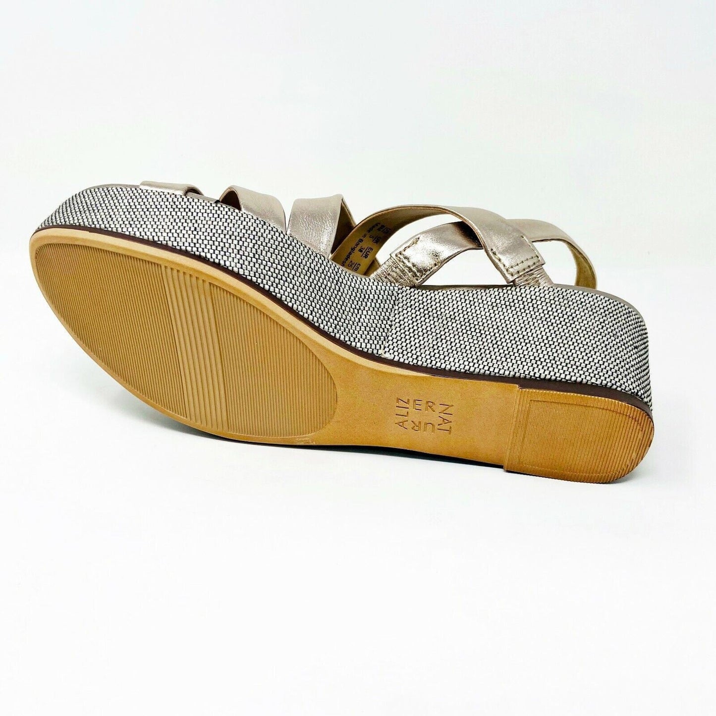 Naturalizer Unique Light Bronze Leather Womens Strap Wedge Sandals
