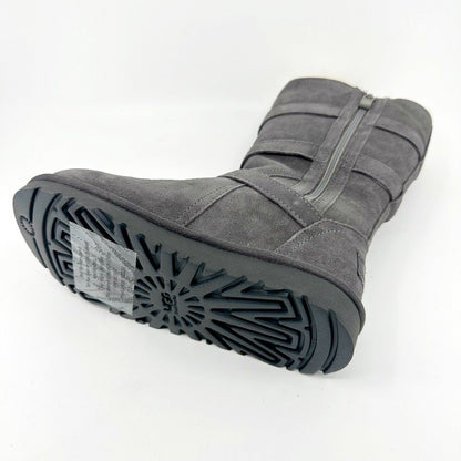 UGG Maddi Charcoal Gray Kids Girls Buckle Suede Shearling Boots 1001520 CHRC