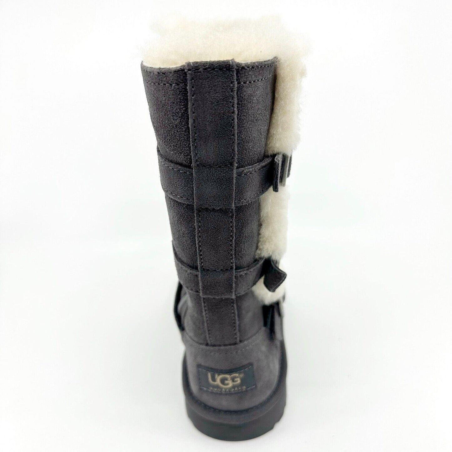 UGG Maddi Charcoal Gray Kids Girls Buckle Suede Shearling Boots 1001520 CHRC