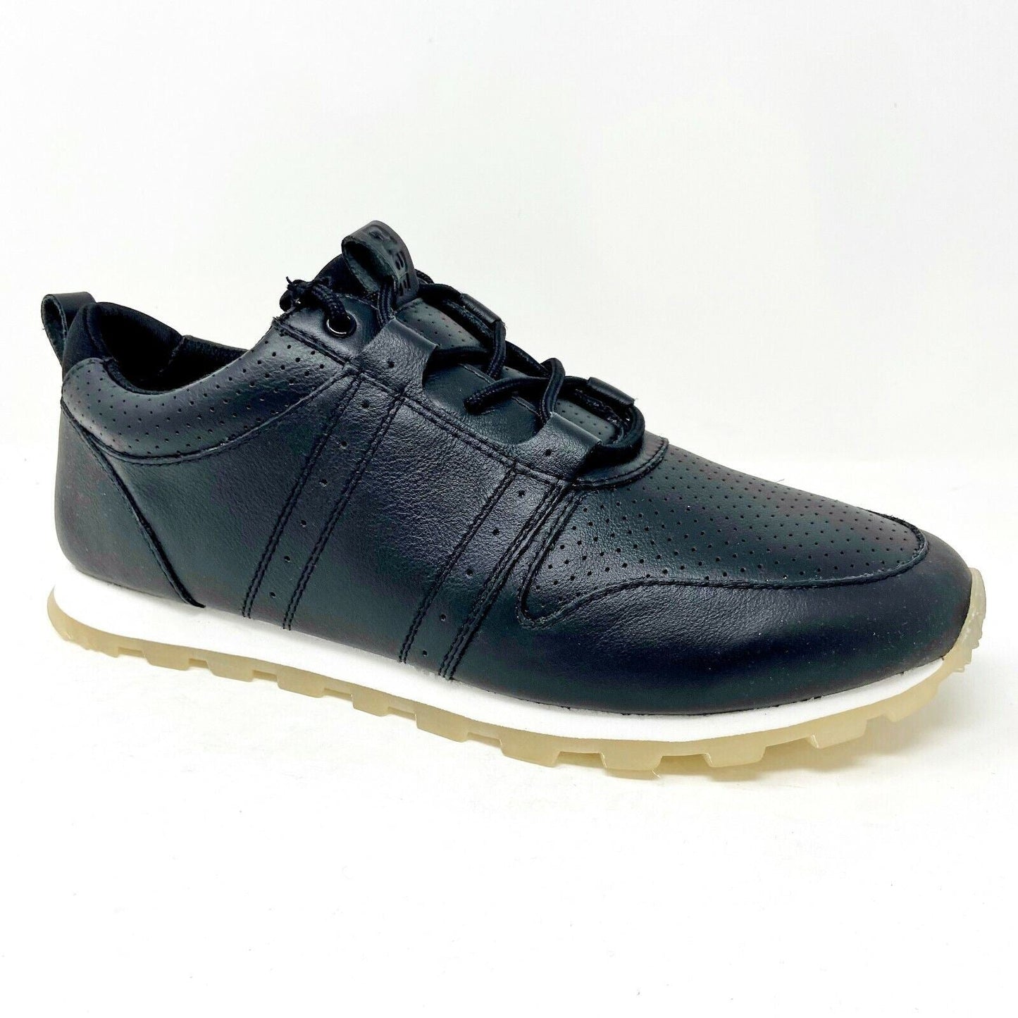 Clae Mills Black Perf Tumbled Leather Mens Casual Sneakers