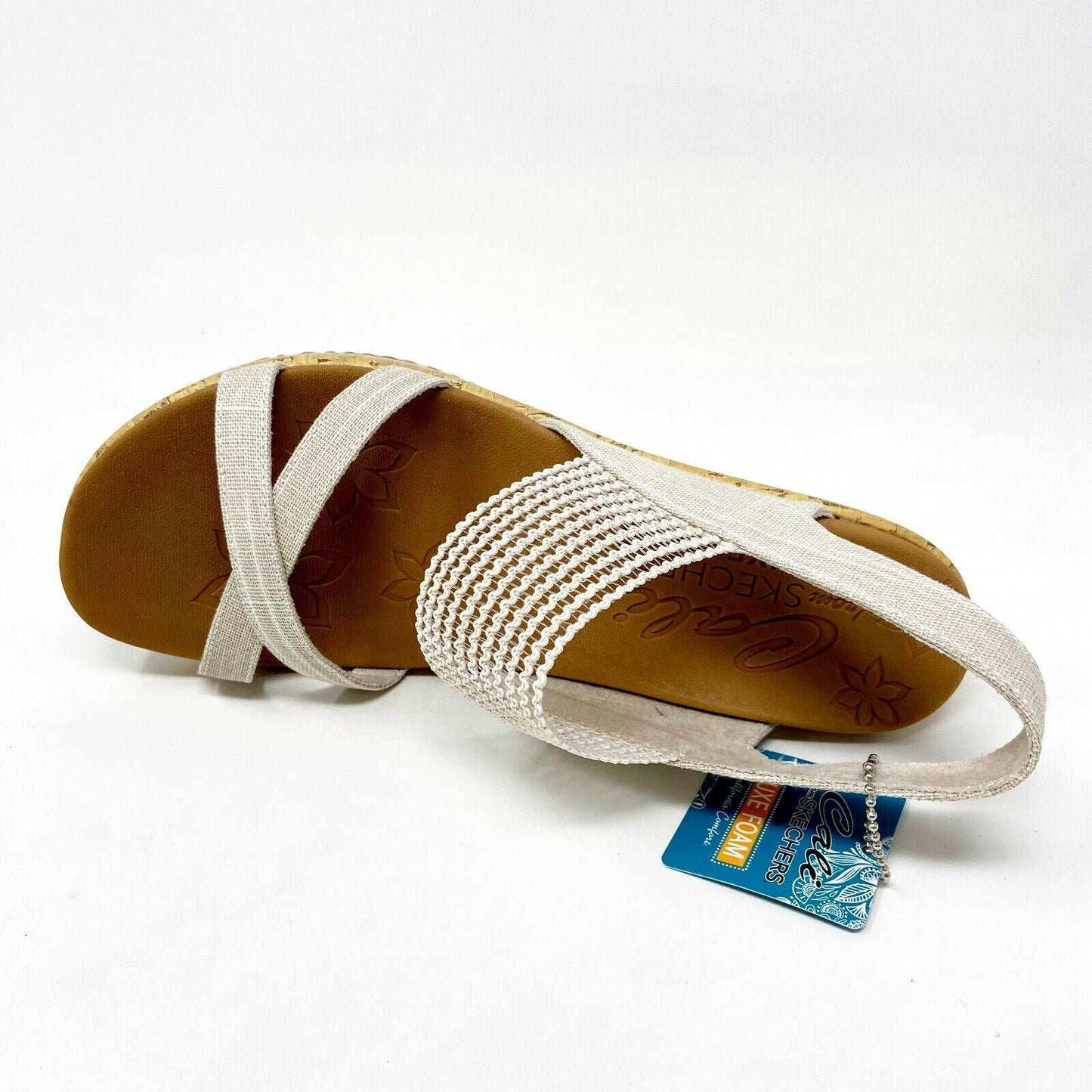 Skechers Beverlee High Tea Natural Womens Foam Wedge Strap Casual Sandals