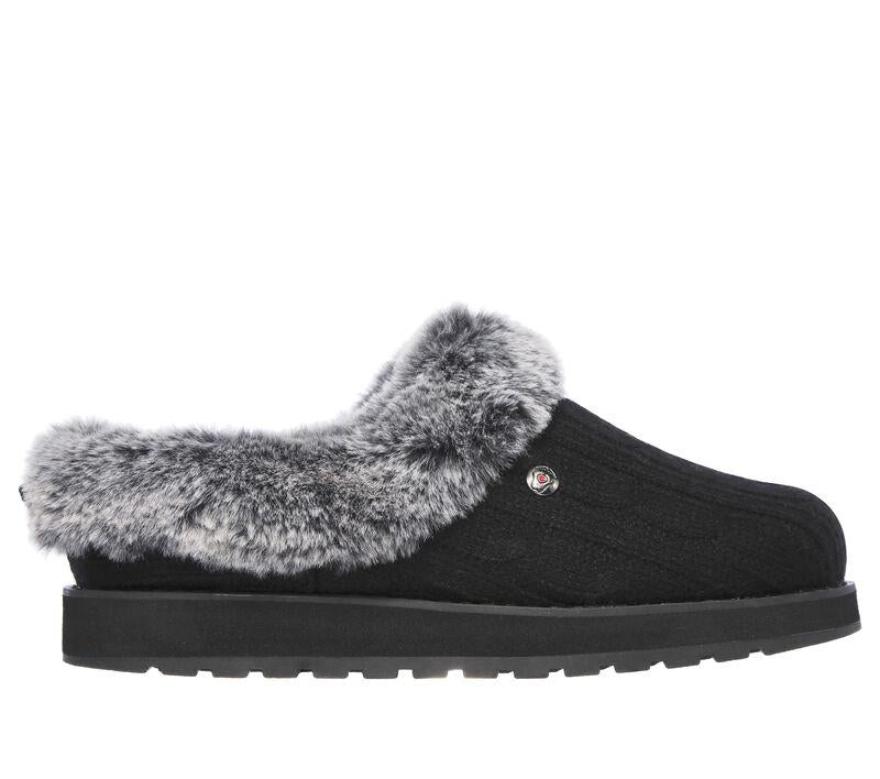 Womens Wide Fit Skechers Keepsakes Ice Angel Mule Slippers - Black