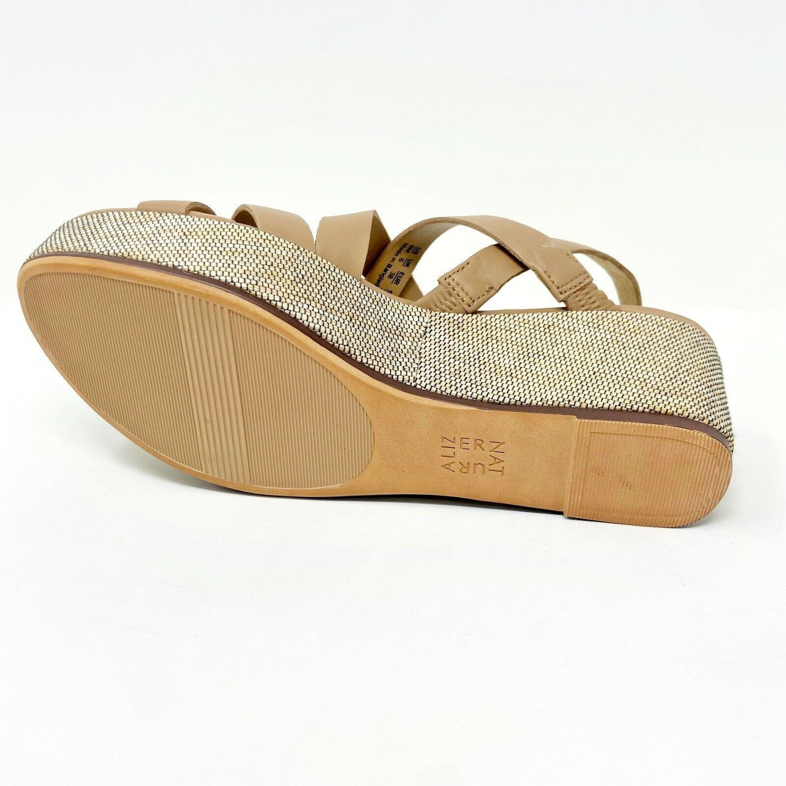 Naturalizer Unique Bamboo Tan Leather Womens Strappy Platform Wedge Sandals
