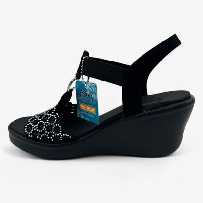 Skechers Rumble On Queen B2 Black Silver Womens Sandal Strappy