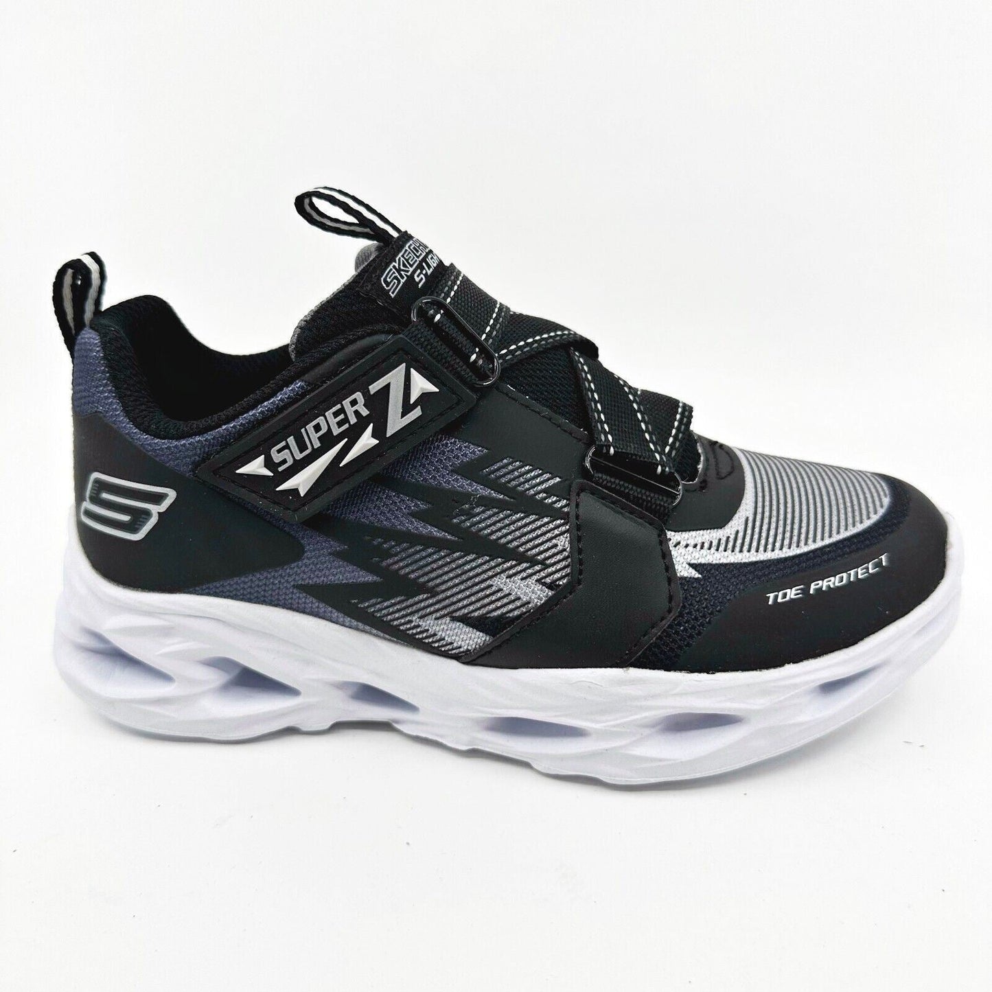 Skechers S Lights Vortex Flash Zovix Black Gray Kids Boys Size 1 Sneakers