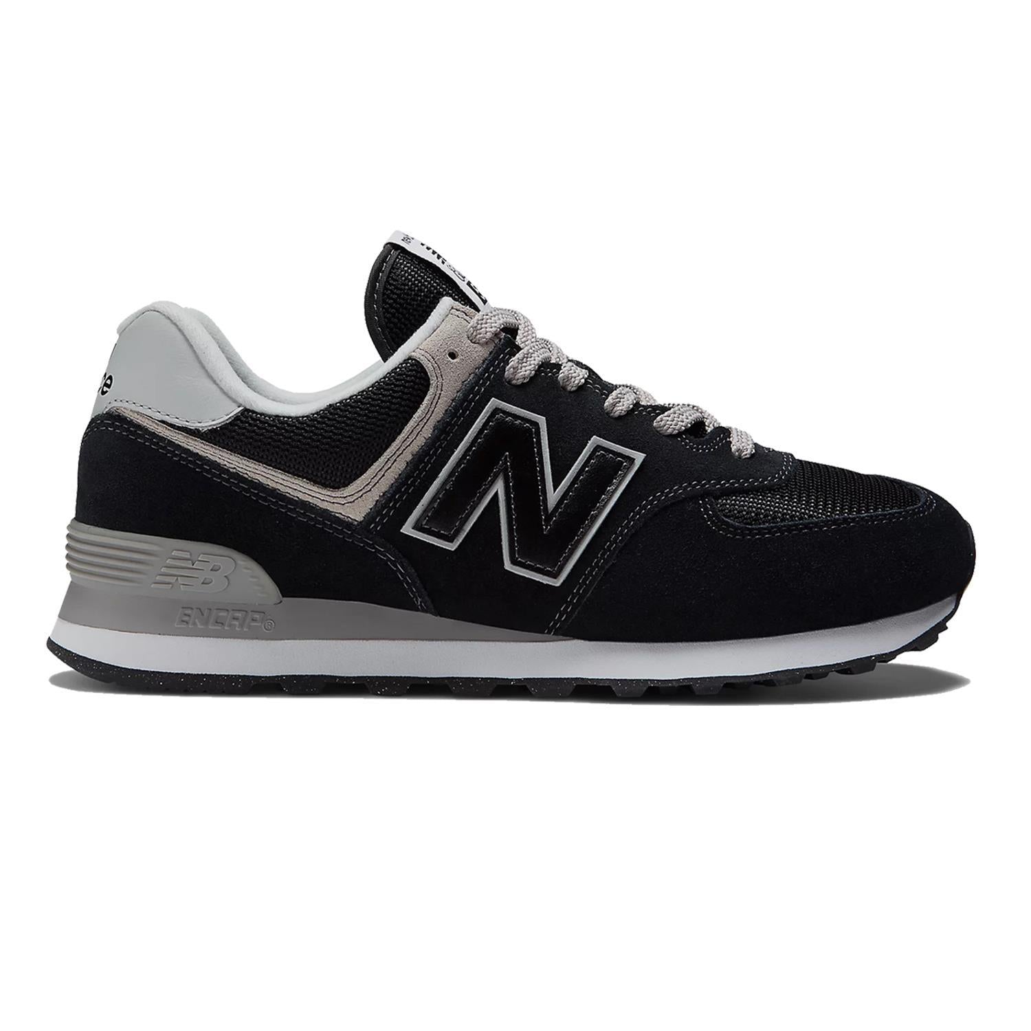 Women's Wide Fit New Balance ML574EVB Walking/Running Trainers - Exclusive - Black/White ENCAP