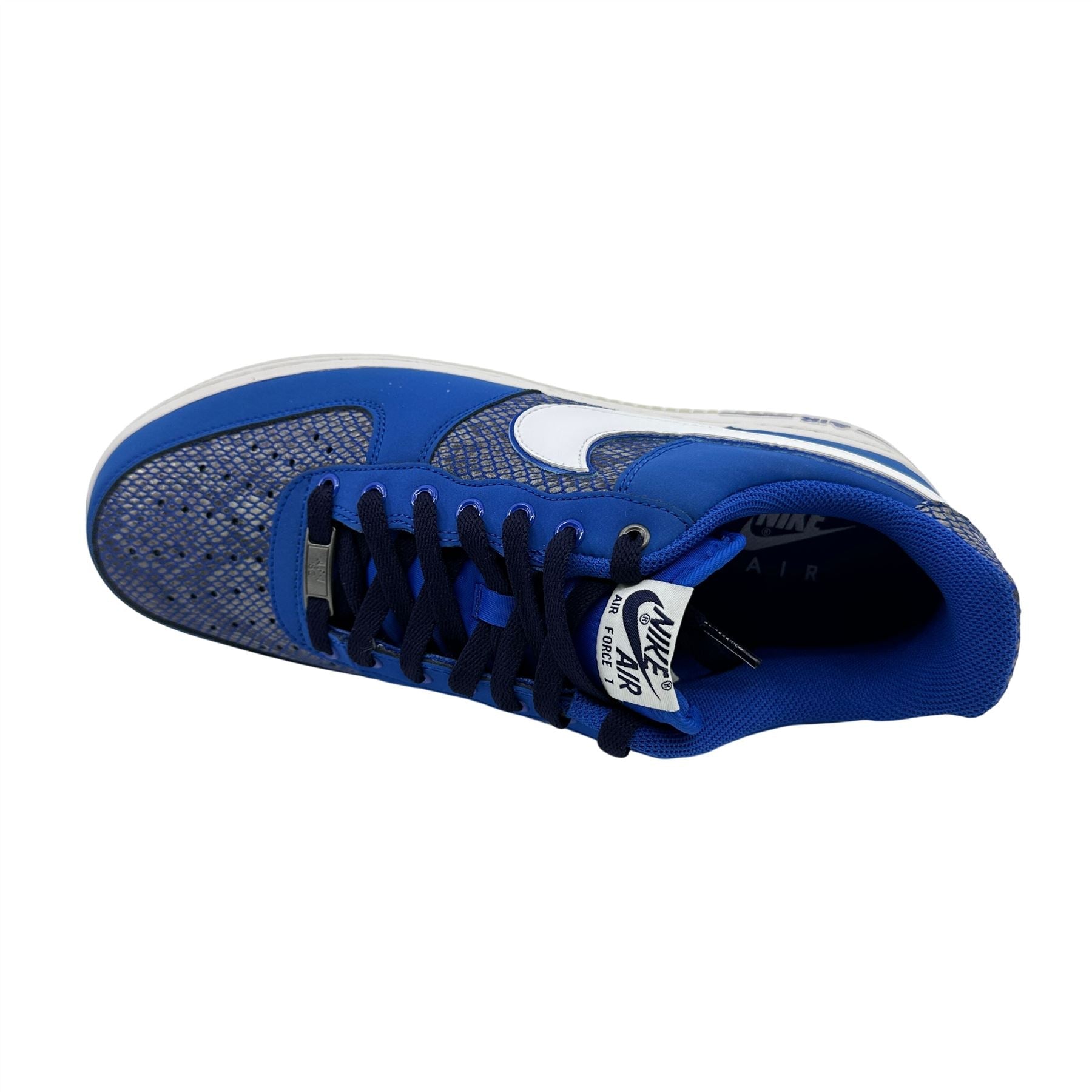 Nike Air Force 1 Game Royal Blue White Mens Athletic Snake Skin Sneaker