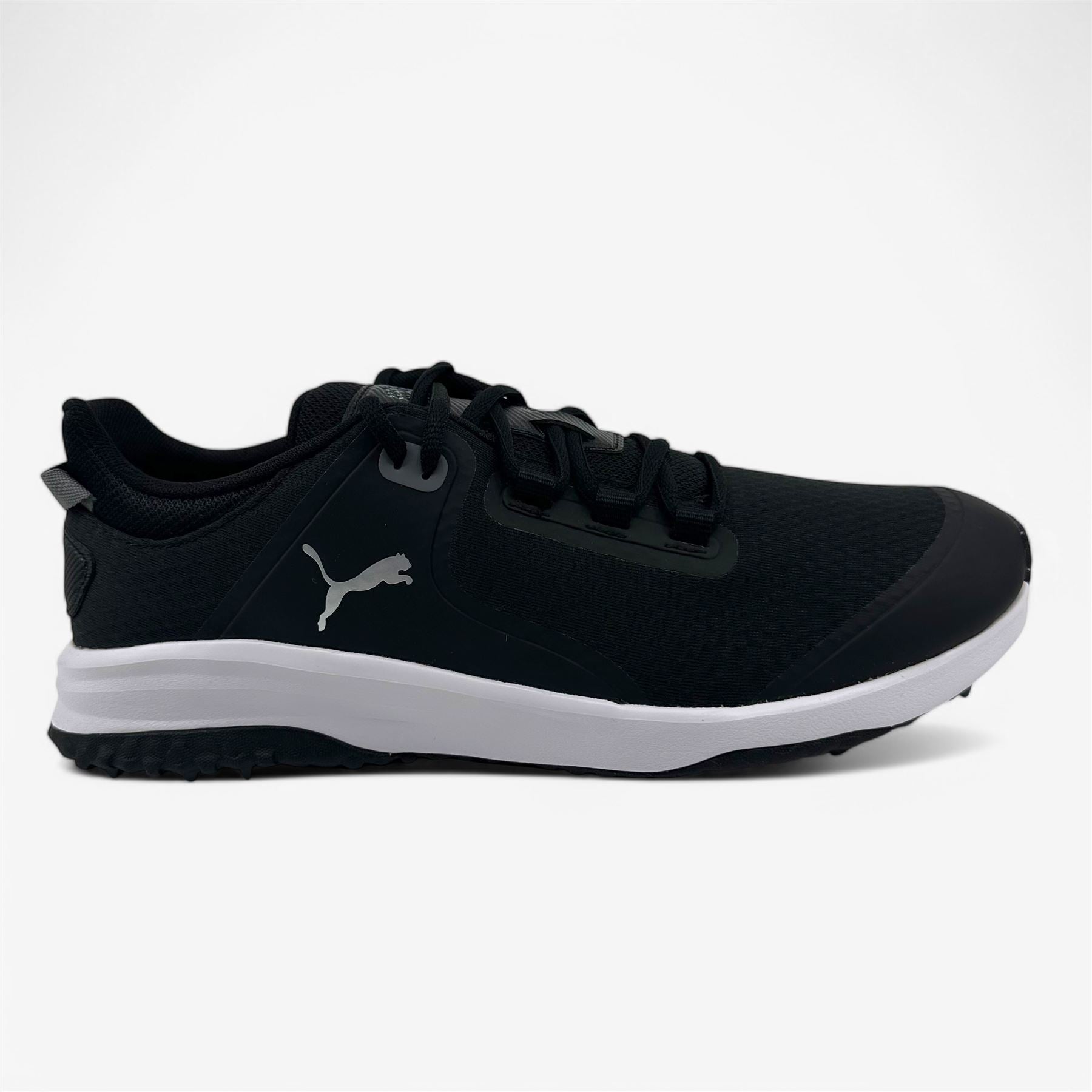 PUMA Fusion Grip Black Silver Quiet Shade Mens Extra Wide Spikeless Golf Shoes