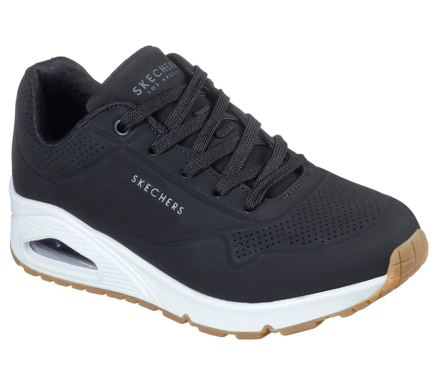 Women's Wide Fit Skechers 73690 Uno Stand On Air Walking Street Wear Trainers - Black/White