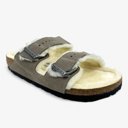 Birkenstock Arizona Shearling Stone Coin Womens Casual Soft Footbead Clog