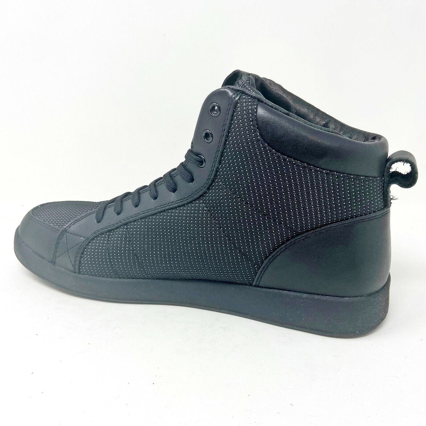 Clae Russell Black Leather Nylon Canvas Mens Mid Casual Sneakers