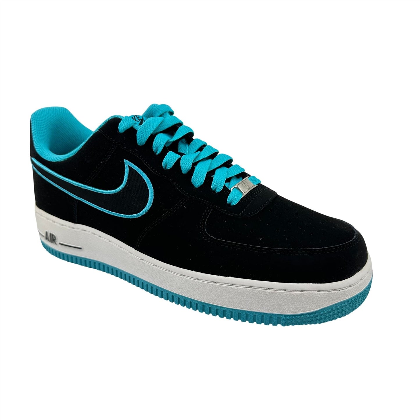 Nike Air Force 1 Black Turquoise Blue Mens Athletic Sneaker