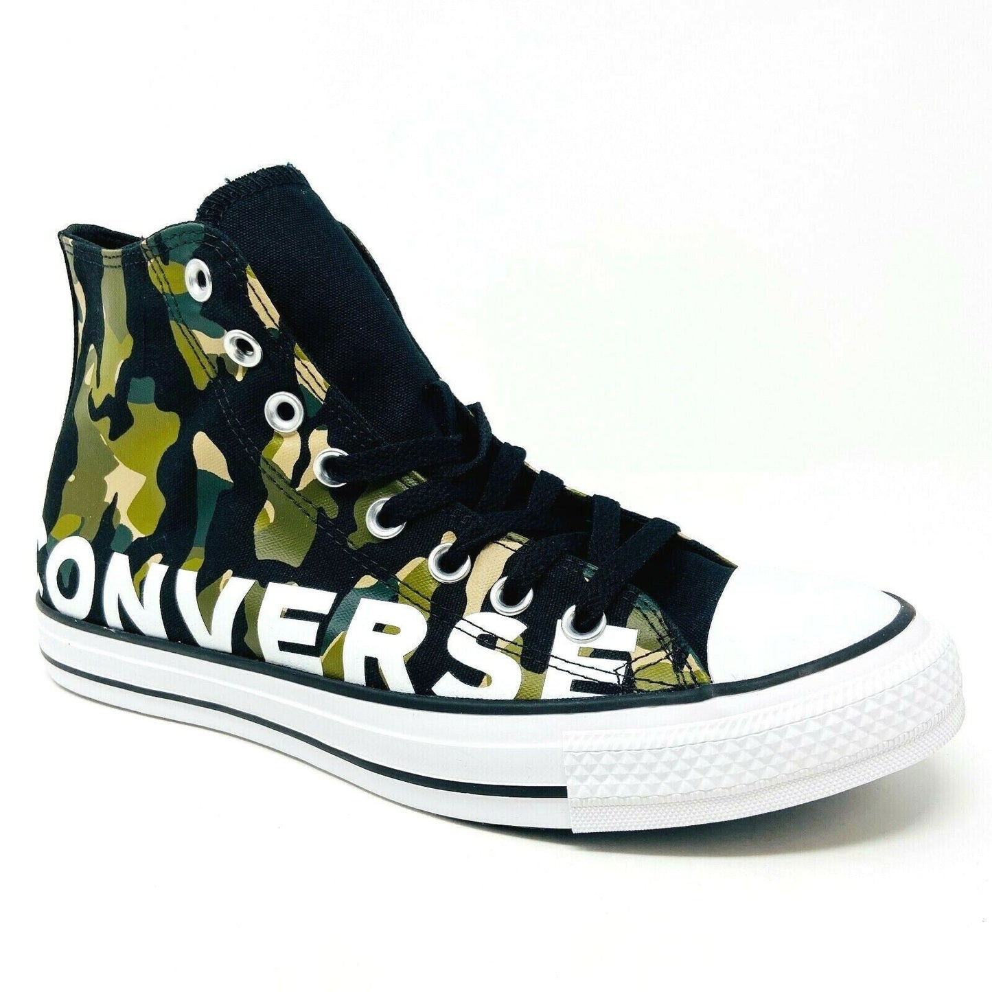Converse Chuck Taylor All Star Hi Black Green Camo Print Womens Sneakers 166232F