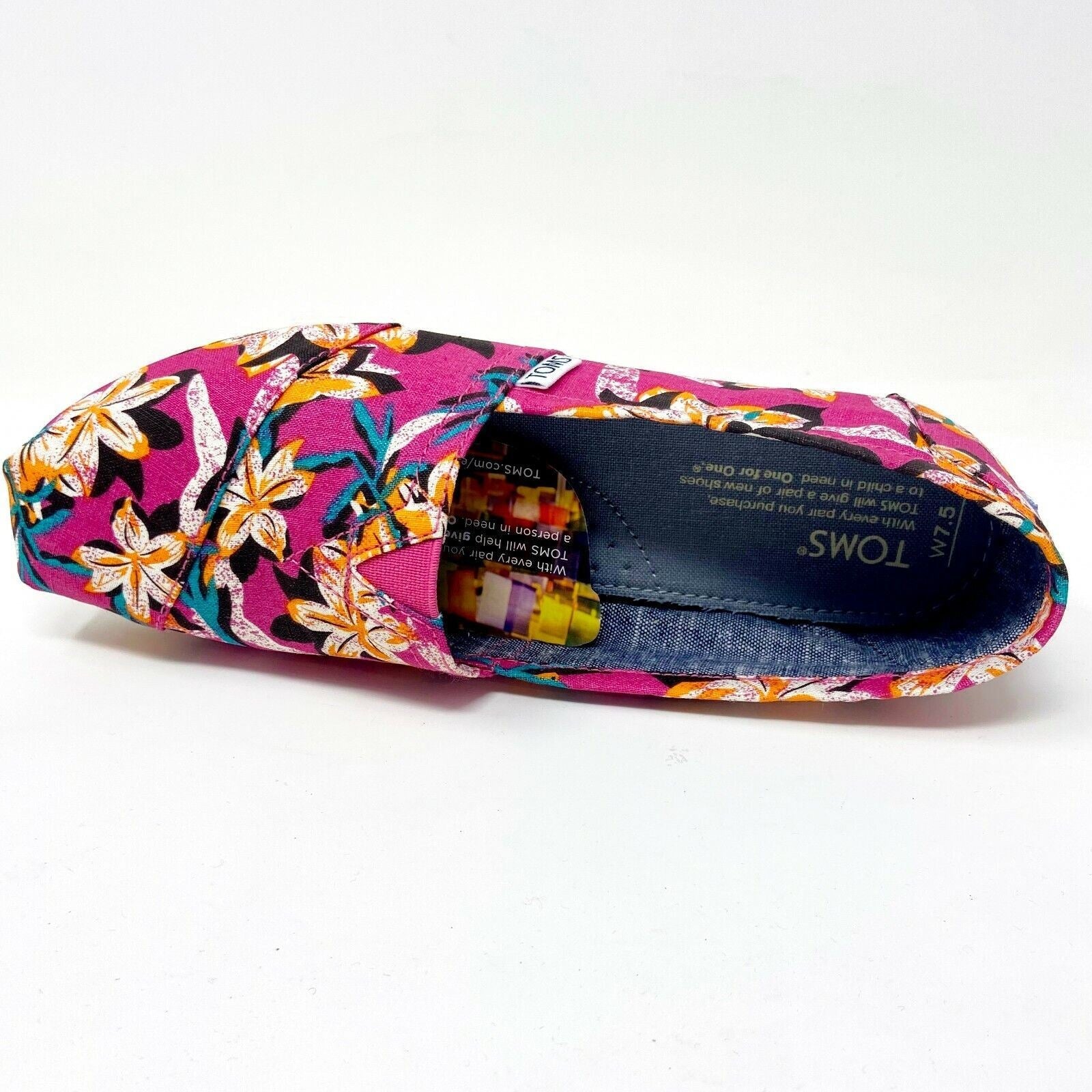 Toms Classics Pink Floral Womens Slip On Casual Canvas Flats Shoes