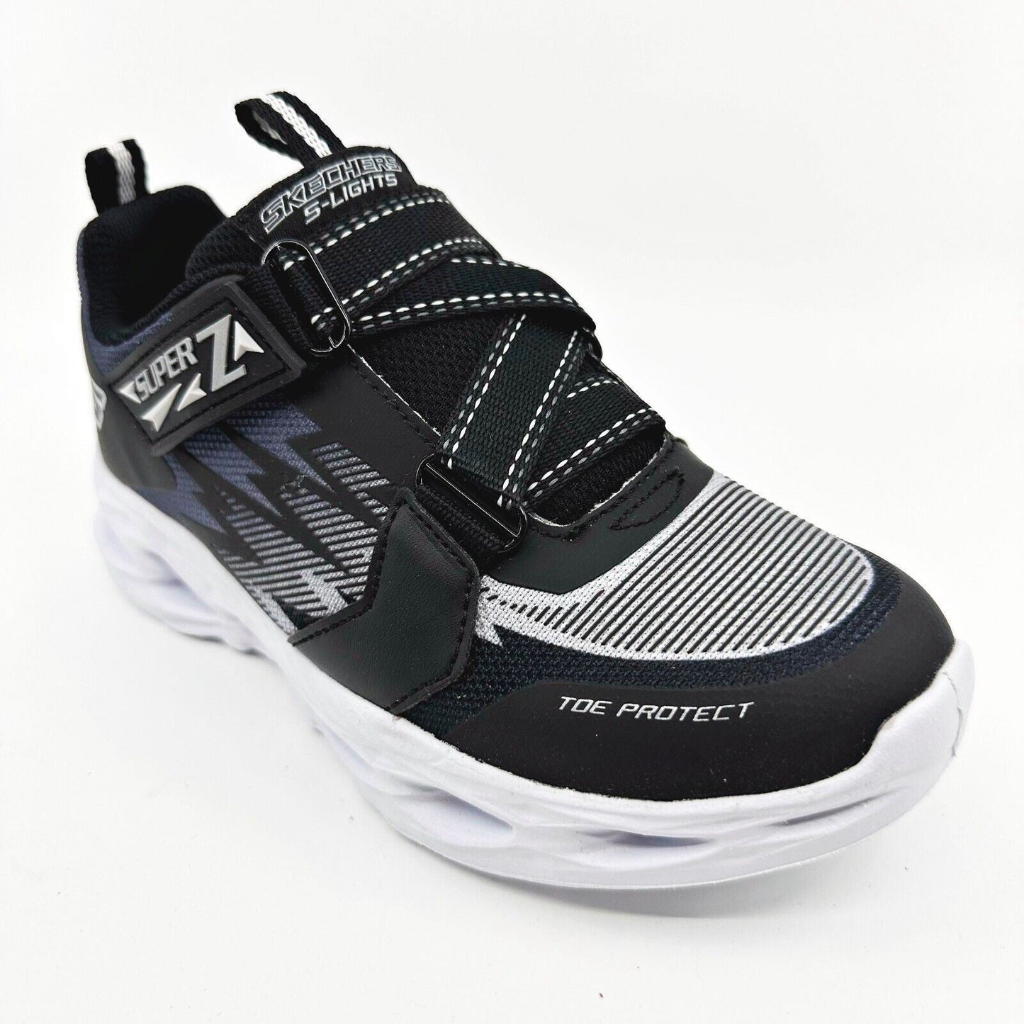 Skechers S Lights Vortex Flash Zovix Black Gray Kids Boys Size 1 Sneakers