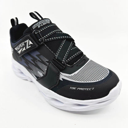 Skechers S Lights Vortex Flash Zovix Black Gray Kids Boys Size 1 Sneakers