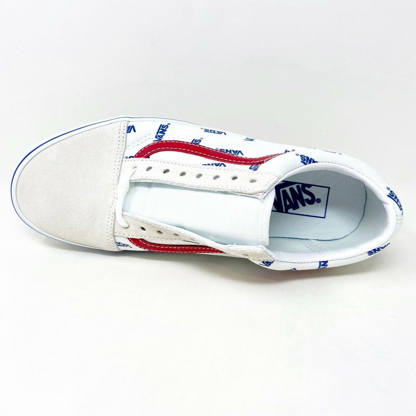 Vans Old Skool True White Red Mens Logo Suede Casual Shoes Sneakers