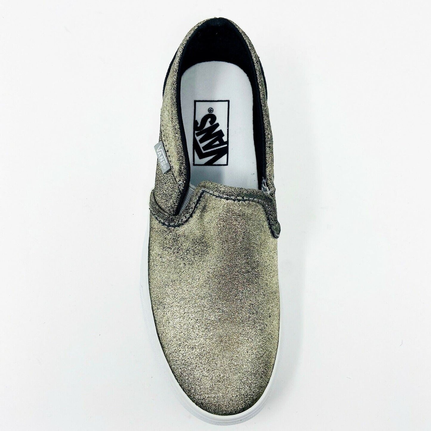 Vans Asher (Metallic) Gold White Womens Classic Slip On Casual Shoes